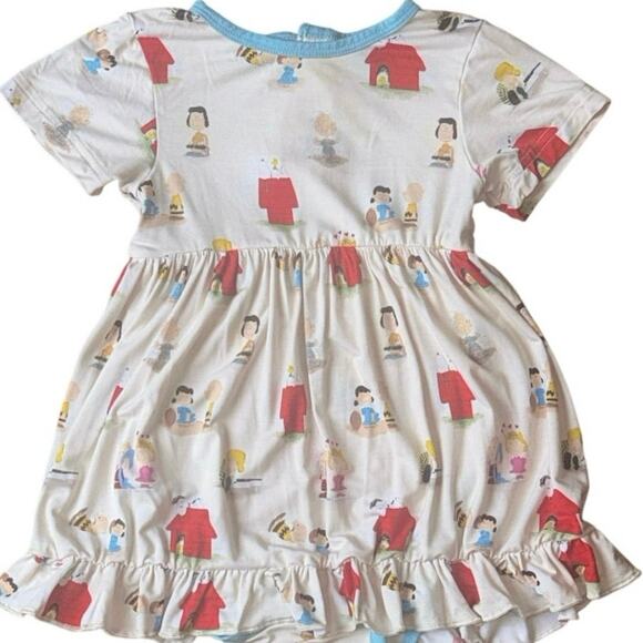 2T Bundle Of Joy Co Twirl Bodysuit Dress Bamboo Snoopy Peanuts Gang Print Soft - Picture 2 of 15